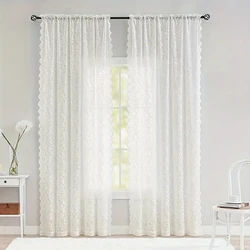 1pc Elegant White Anchovy Rhombic Tulle Lace Curtains For Living Rooms, Bathrooms And Home Décor Machine Washable Floral Lace Pl