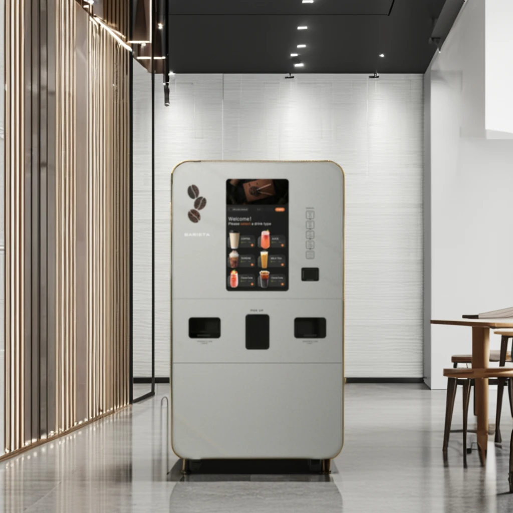 Distributore automatico di caffè per bevande con cartello LED mobile completamente automatico con macchina per il ghiaccio per bevande e caffè Portatile e conveniente