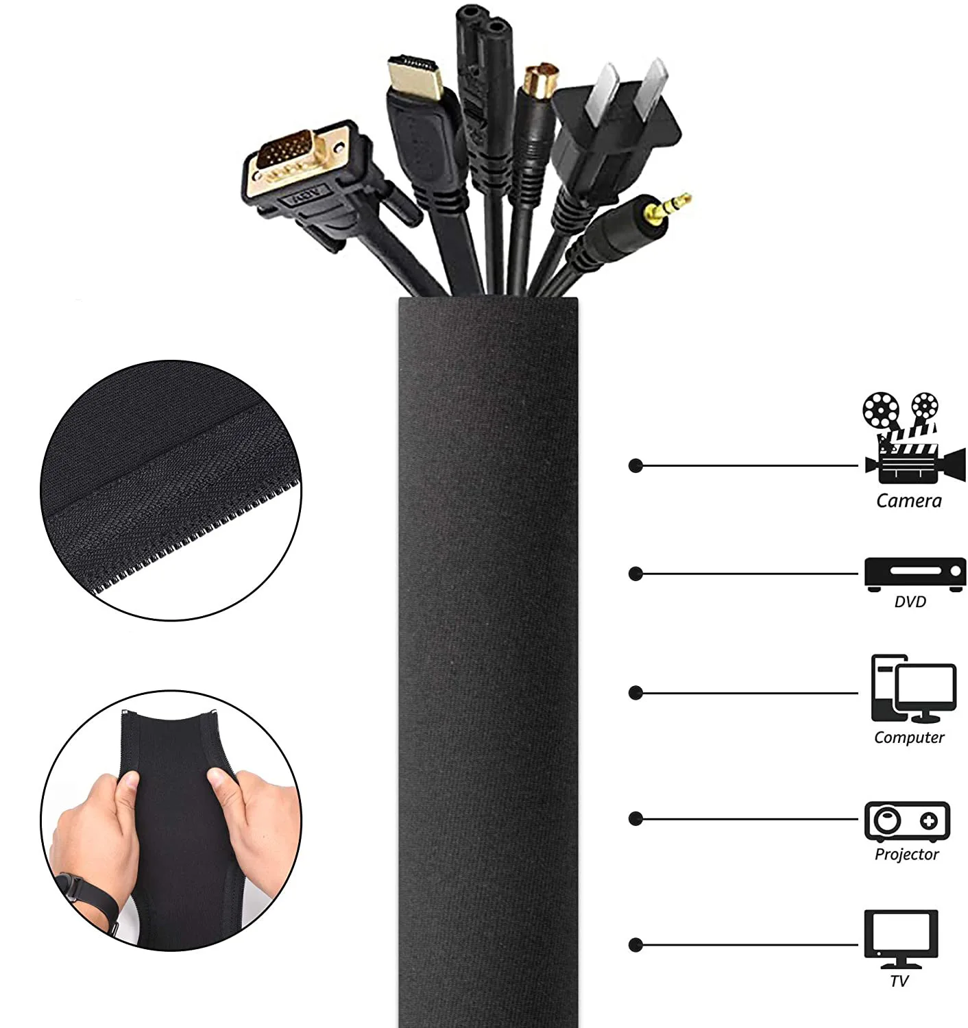 Cable Management Sleeve With Zipper Office Computer Power Cord Data Cable Storage And Sorting Winding Sleeve