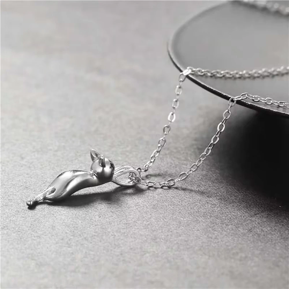 

Real 925 Sterling Silver Cute cat Necklaces Pendants for Women Fashion Ladies Festival Gift Fine Jewelry Stock in USA Warehouse