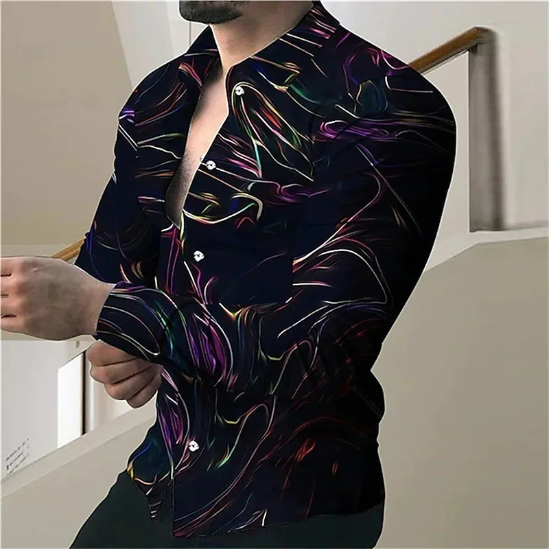 Fashion men's shirt lapel casual ink painting flowers and butterflies outdoor retro high-quality material tops 2023 new