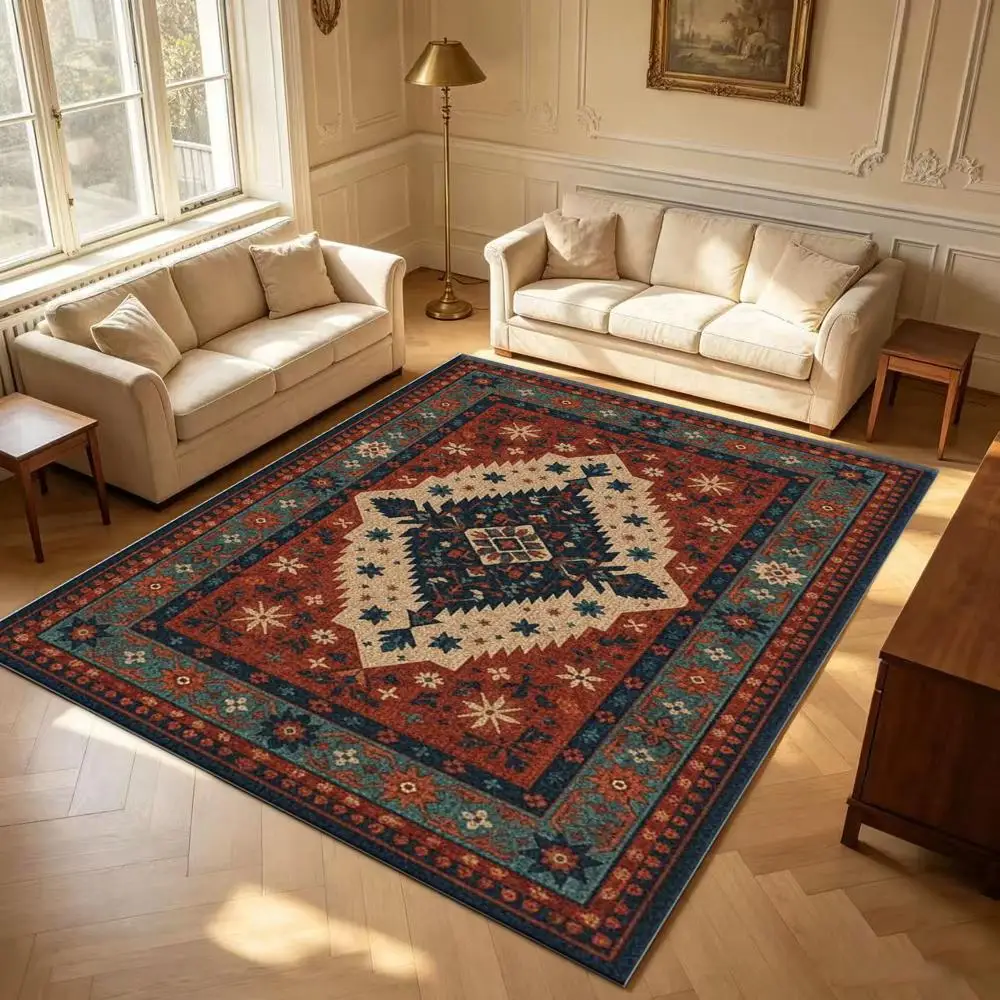 Southwestern Geometric Tribal Style Rug Vintage Non-Slip Floor Carpet Suitable for Living Room Bedroom Home Decoration