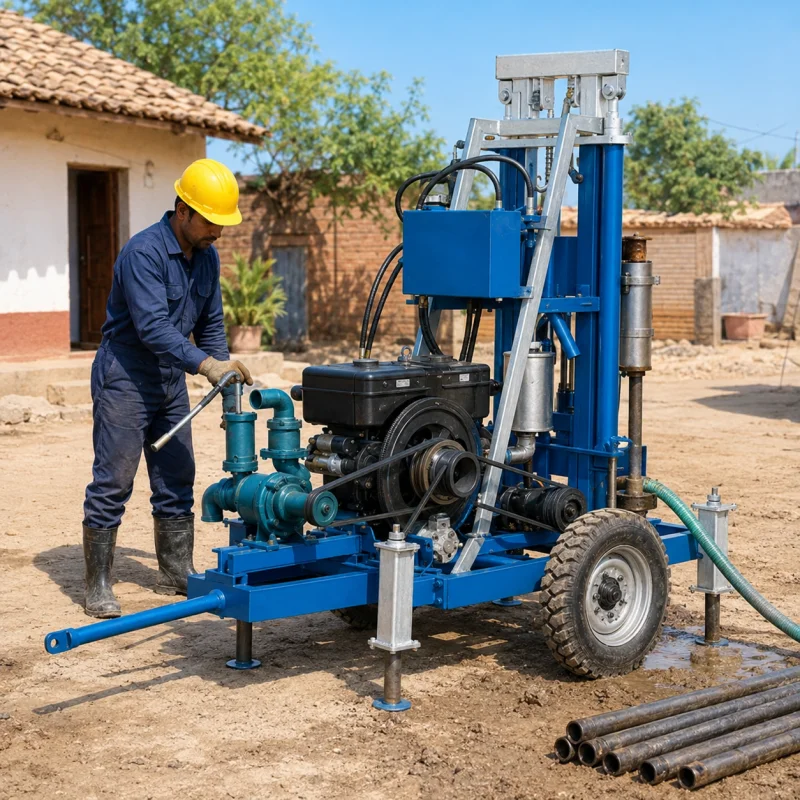 Machine de forage de puits profonds sur roues, haute performance, pour puits d'eau, sol argileux, fiable, vente directe usine