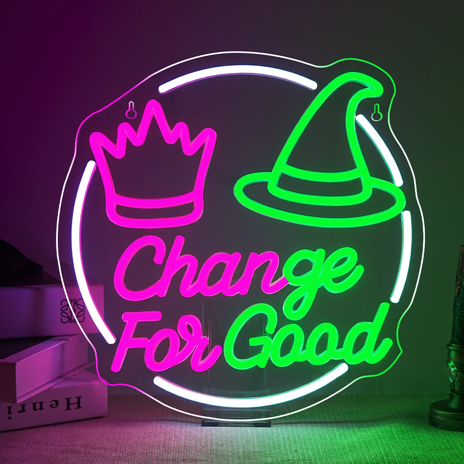 

Chang For Good Neon Sign Witch Magic Movie For Wall Decor Green Pink Christmas Gifts For Fans Party Wall Decor 5/12V Dimmable