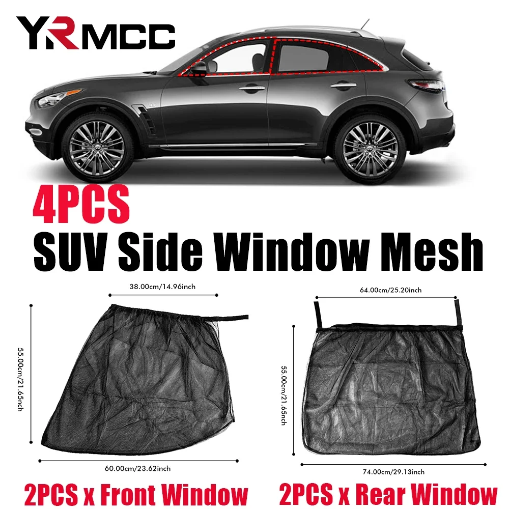 1/2/4PCS Car Sun Shade Kit SUV Window Anti-mosquito Meshs Mosquito Curtain Cover Auto Front Rear Side Window Covers Sunshade Net