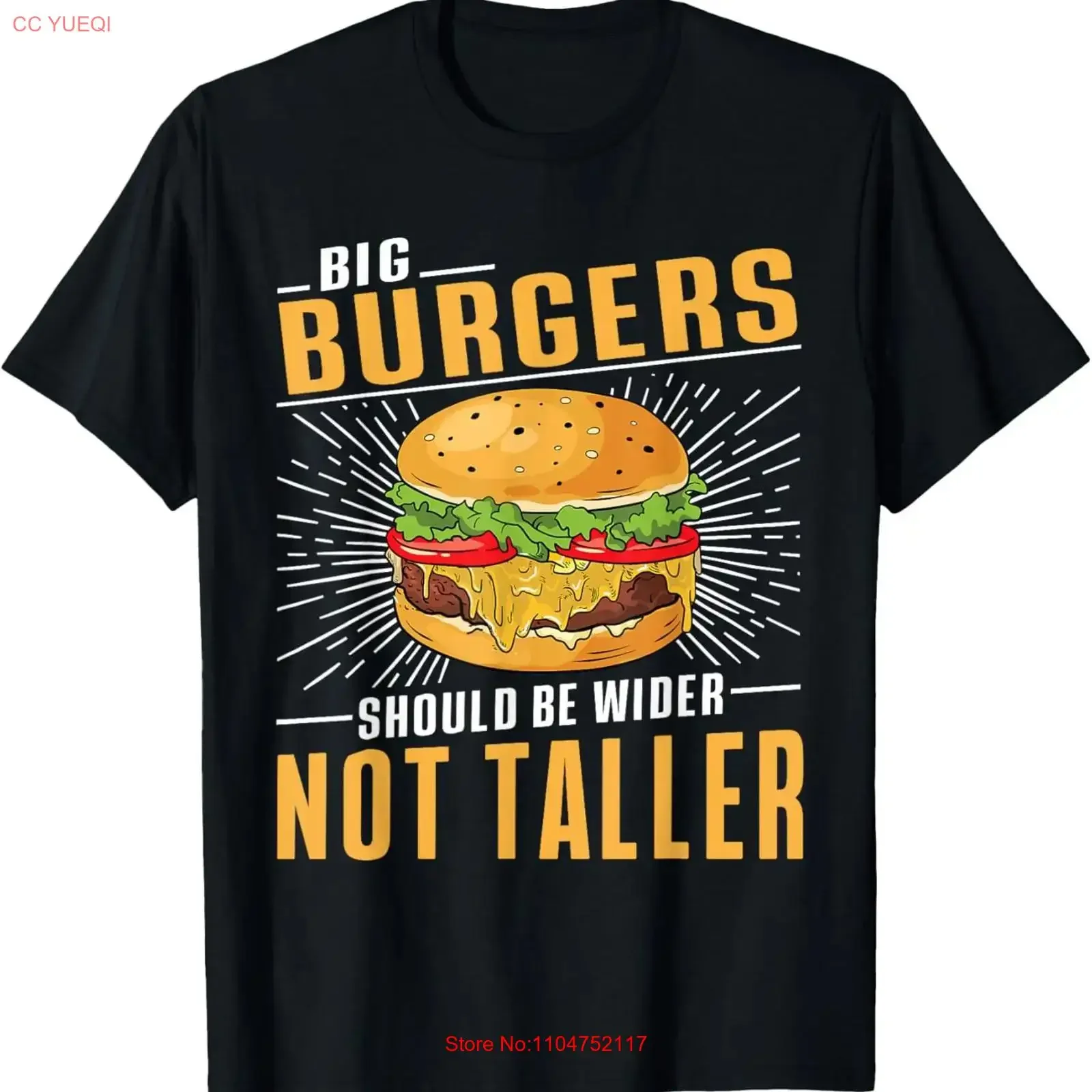 Camiseta divertida para amantes de los hamburguesas con la frase 'Big Burgers Should Be Wider Not Taller', estilo vintage lavado, suave y elástico, ropa de diseñador.