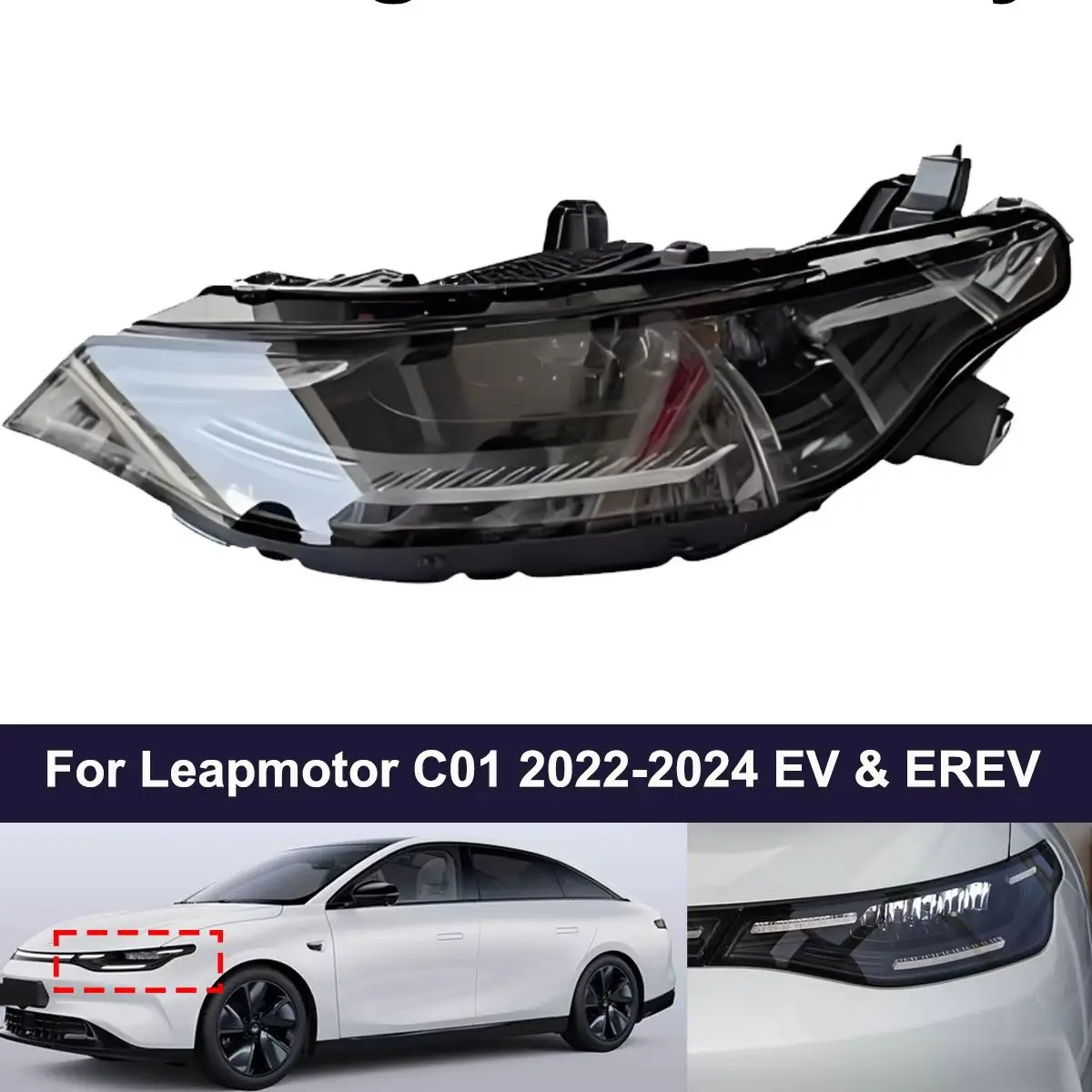 Front Headlight Assembly compatible with Leapmotor C01 2022-2024 EV & EREV Left Right Auto Replacement Head Lamp Parts