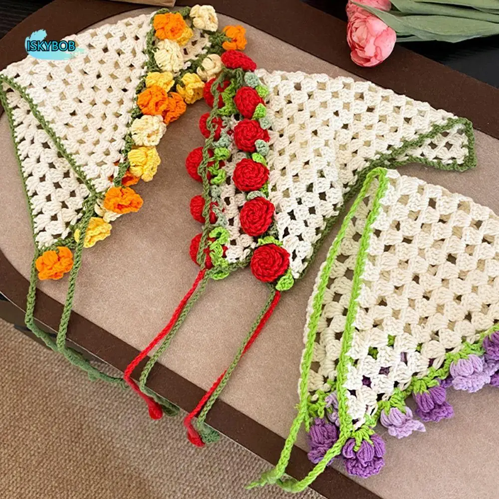 

Sweet Hair Band Knitted Headband Flower Floral Women Hair Scarf Beach Headwear Hollow Out Crochet Bandana Children
