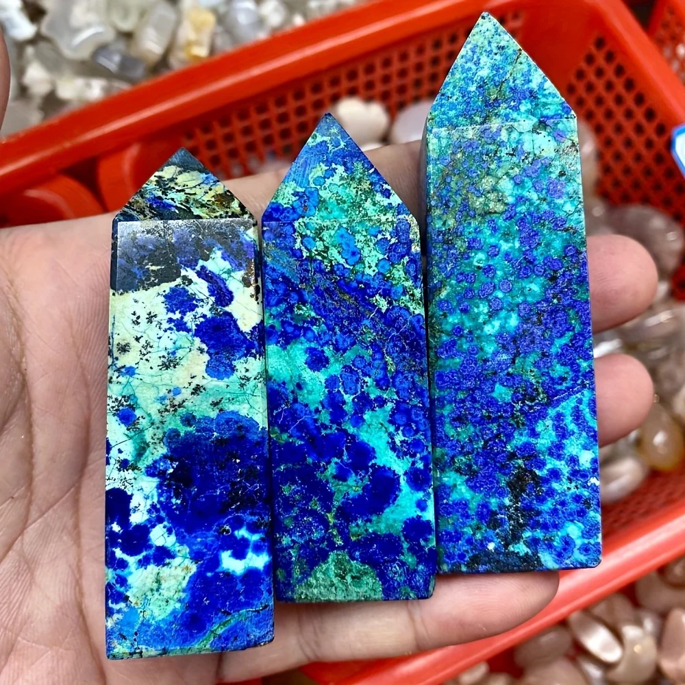

1pc Rare Azurite Pillar - Quadrangular Mineral Specimen, Natural Blue-Green Patina, Bohemian Home/Office/Christmas/Halloween