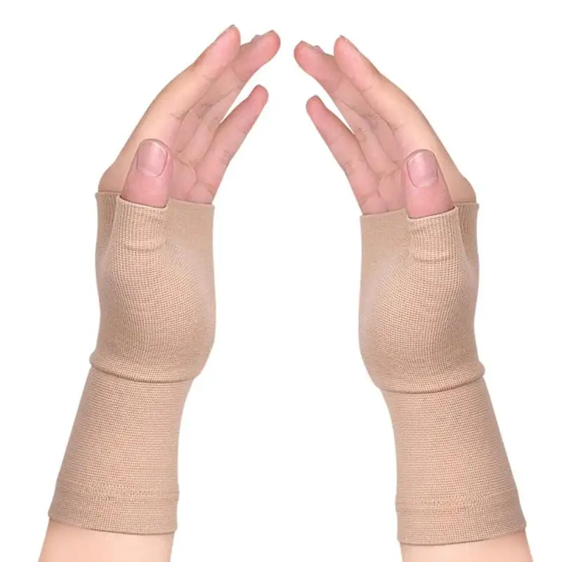 1 Paar Kompressions-Handgelenkstützhandschuhe, halb fingerlos, mit Gelenkschutz, atmungsaktiv, elastische Manschette für Outdoor-Sport, Fitness, Radfahren – Detail 10