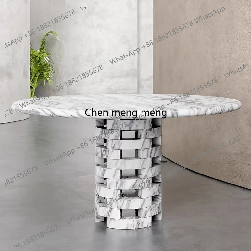 Round white marble dining table, home living room, high sense, French style, dining table
