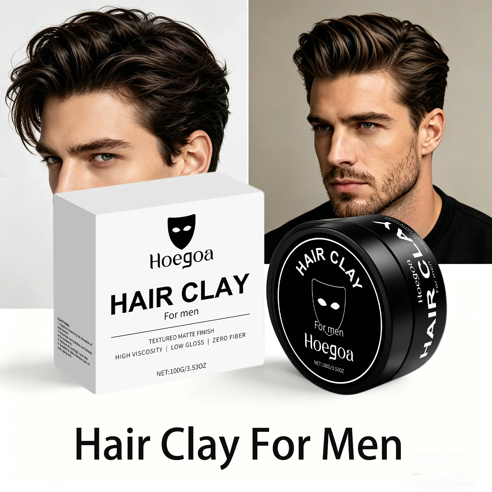 Hoegoa 100G Men Hair Clay Strong Hold Natural Look Textured Hair No Sticky Feel Long Lasting Anti Frizz Daily Hairstyle Care