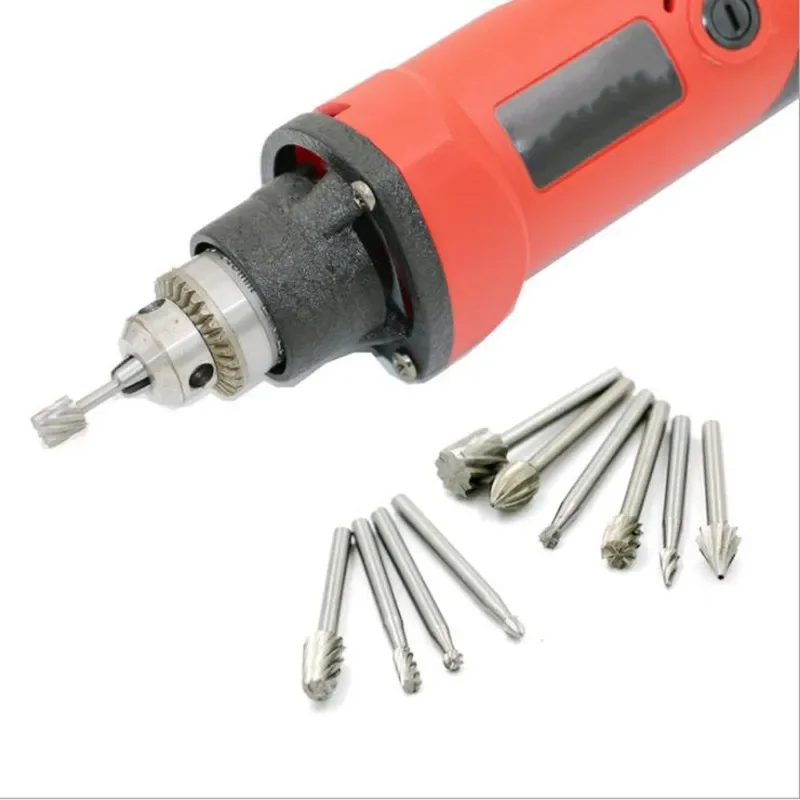 10 قطعة مجموعة HSS التيتانيوم ل دريمل التوجيه الروتاري طحن ملف دوار القاطع الخشب نحت منحوتة سكين القاطع أدوات اكسسوارات