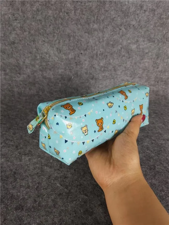 New Cute Anime Rilakkuma Bear Kids Children PU Pencil Bags Case Girls Make up Cosmetic Bag For Women