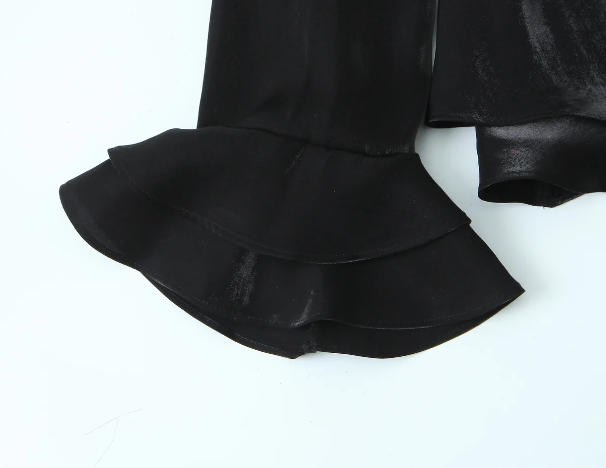 Camicia con spacco posteriore con decorazione a strati in tessuto lucido a maniche lunghe girocollo moda casual da donna nuova inverno 2025