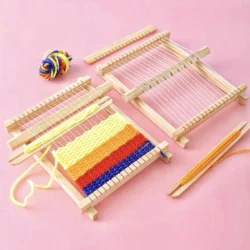 Small Wooden Weaving Loom Kit DIY Traditional Wooden Weaving Toy Loom Handmade Knitting Machine With Accessories For Kids Childr