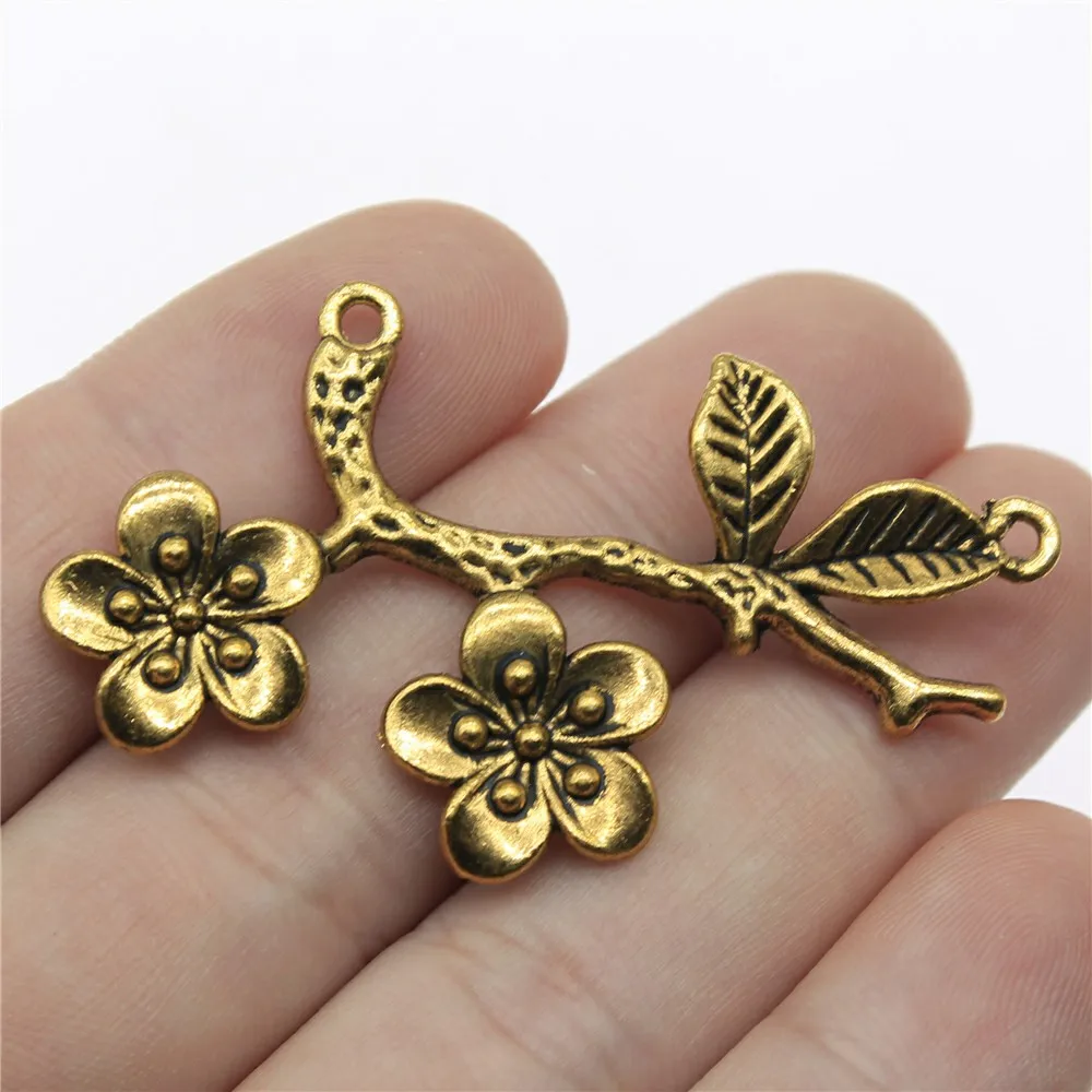 5pcs Flower Branch Connector Charms Pendants Antique Jewelry Making DIY Handmade Craft Pendant