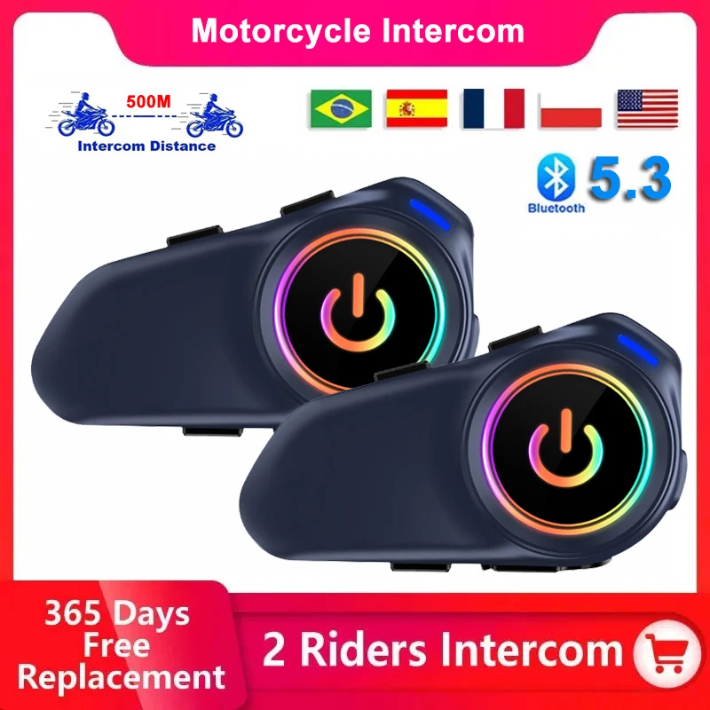 Intercomunicador para casco de motocicleta G1, auriculares BT5.4, 1000mAh, modo de reposo súper largo, 500m para 2 conductores, Intercomunicador para Moto