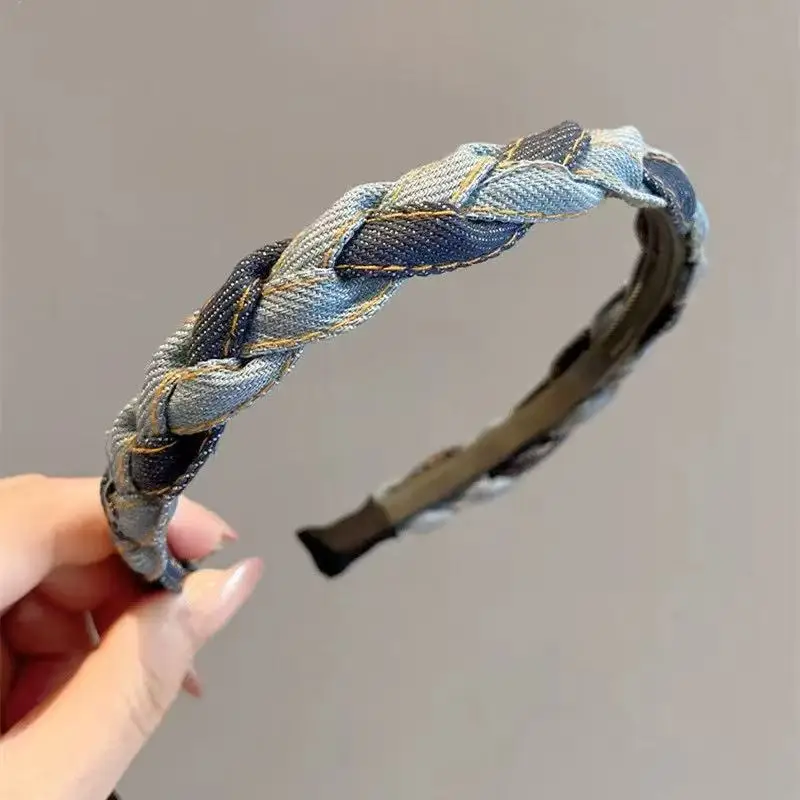 

New light color denim Fried Dough Twists braid hair hoop Korean temperament hair clip fashion foreign style hair clip
