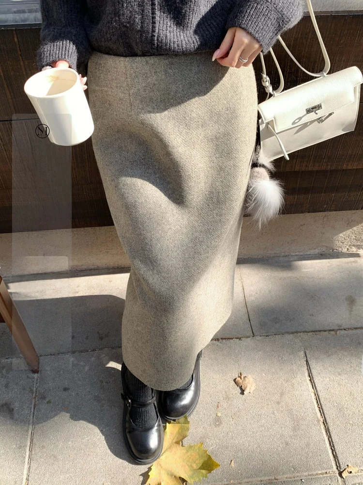 

YUYEE lectual Lady 00 Wool Mint Mixed Color f Skirt Women's Faionable Commute Skirt mid Waist Straight Fit