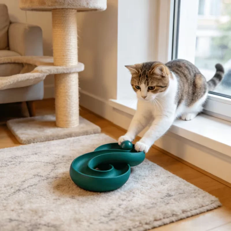 Katzen-Infinity-Loop-Kugelbahn: Buntes, energieaufwändiges Anti-Demontage-Katzenspielzeug für Zuhause