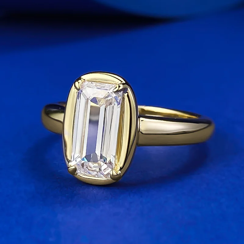 14K Gold Emerald Cut Lab Diamond Ring 100% Real 925 Sterling Silver Party Wedding Band Rings for Women Bridal Engagement Jewelry