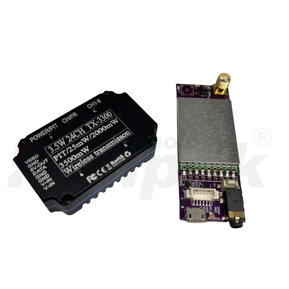 3.3G Drone Video Transmission 3.5W Transmitter 24-Channel Receiver 7-36V Wide Voltage Range Ultra-Lightweight Combination FPV