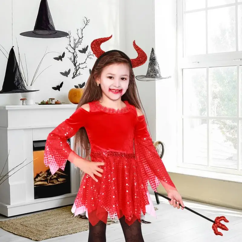 Devil Horns Headband And Pitch Fork Glitter Halloween Accessories For Women Cute Halloween Devil Ears Headband For Costume