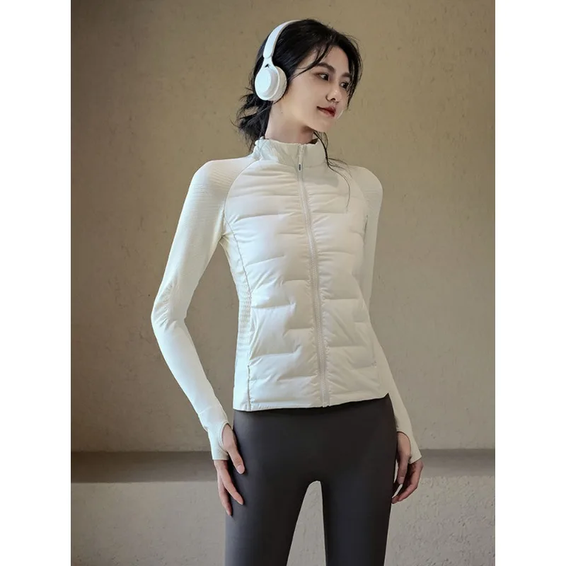 Frivolous Movement Down Jacket Female Parsnip Autumn and Winter Warm Jacket Running Train Yoga Clothes Workout Clothes