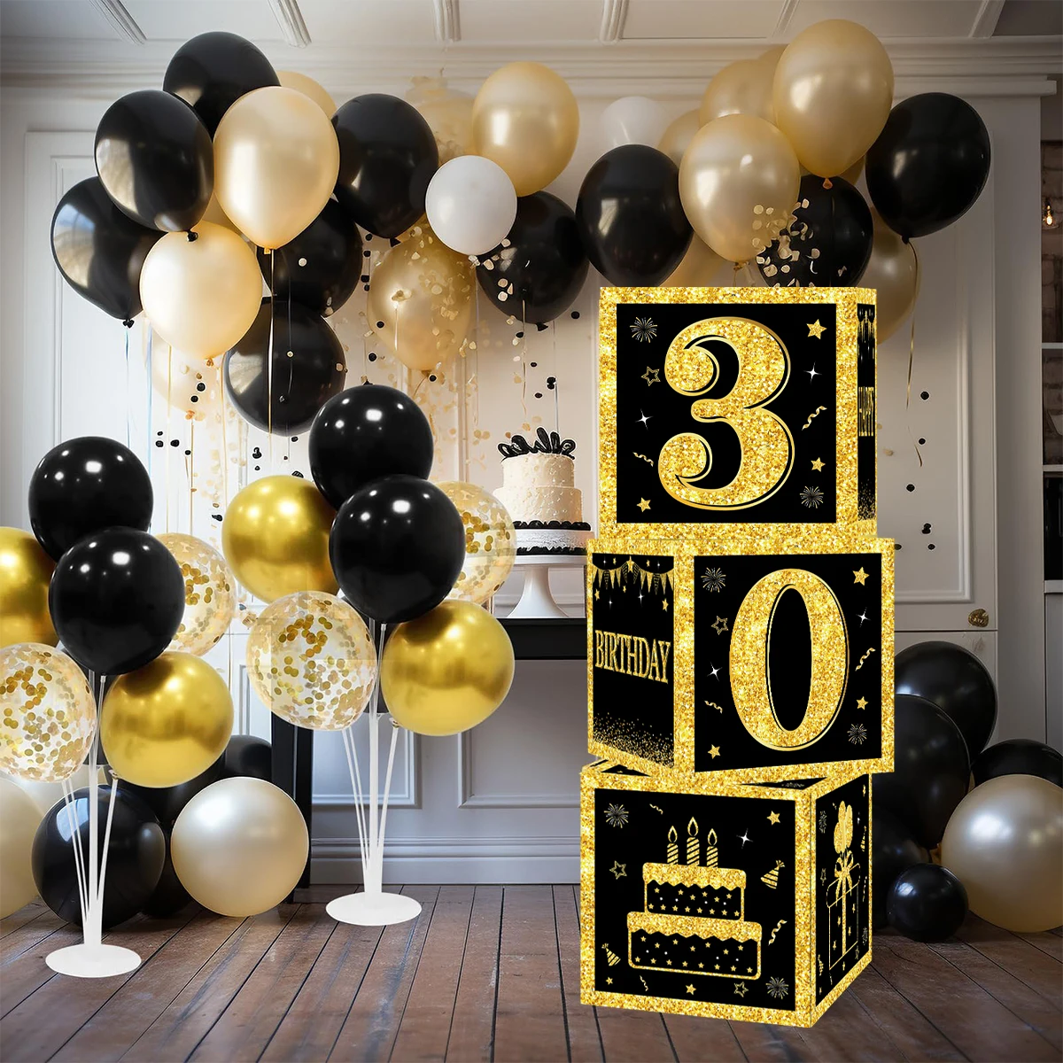 Gold Black Birthday Number Boxes 18 3pcs 30 40 50 60 Years Old Birthday Paper Boxes Decoration Adult Birthday Party Decoration