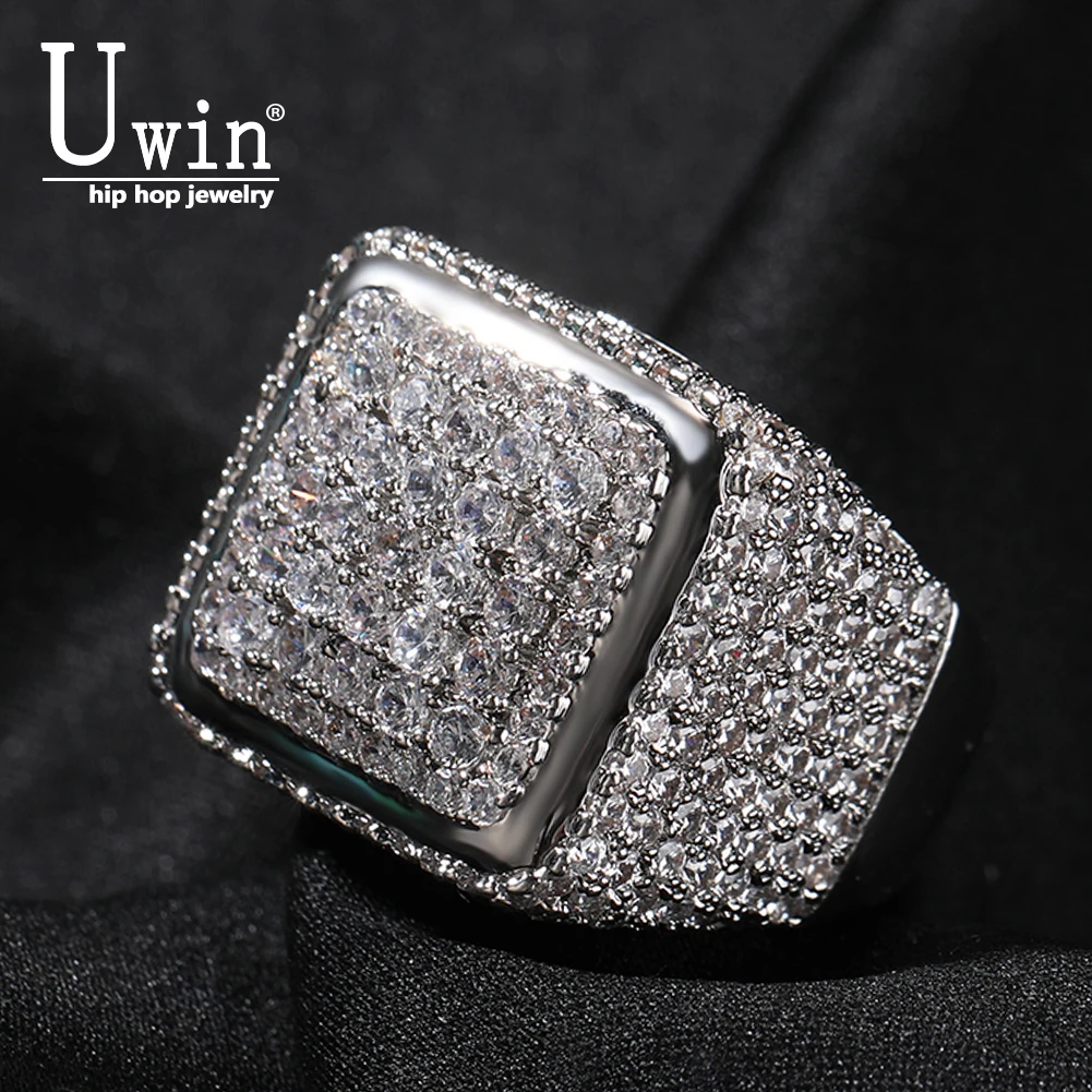 Uwin Square Rings Large Width Full Iced Out Vintage Ring Jewelry Pave Setting New In Jewellery Women