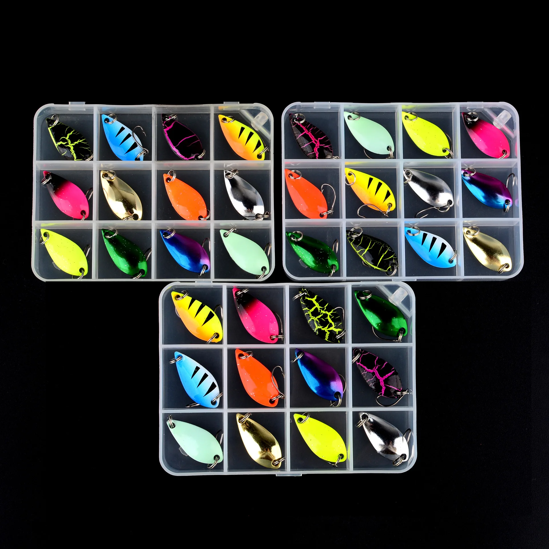 12-teiliges kleines Löffelköder-Set, 2,8 cm, für Panfish, 2,5 g, 3,5 g, 5 g, ultraleichtes Angelköder-Set, Metallklingenköder zum Gießen von Forellenbarsch