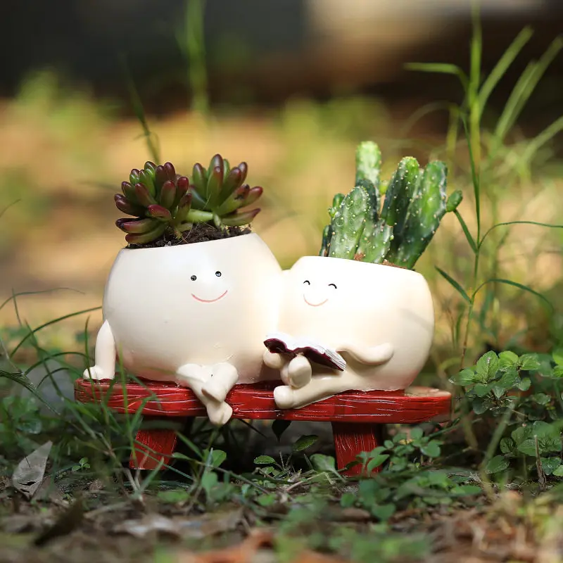 

Creative Cartoon Succulent Plant Pots For Home Desktop And Balcony Decoration, Double-plant Flower Pots, Cute Couple Resin Pots