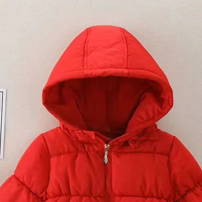 Casaco de snowsuit com capuz monocromático feminino, jaqueta quente, roupas de algodão infantil, macacão infantil, moda, inverno