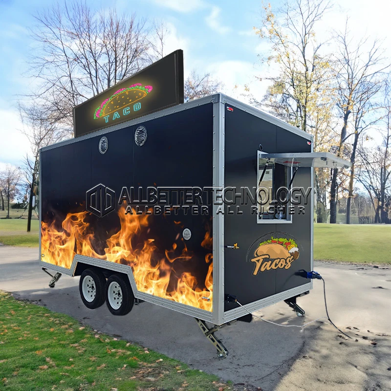 Allbetter Black Food Truck 3.5m Food Trailer To USA Food Trailer Pizza Taco Fully Equipment Food Truck Trailer Color Custom