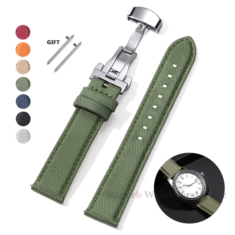 20mm 22mm Sailcloth Watch Strap for Omega for Seiko Nylon Watchband Quick Release Waterproof Sport Band Butterfly Buckle