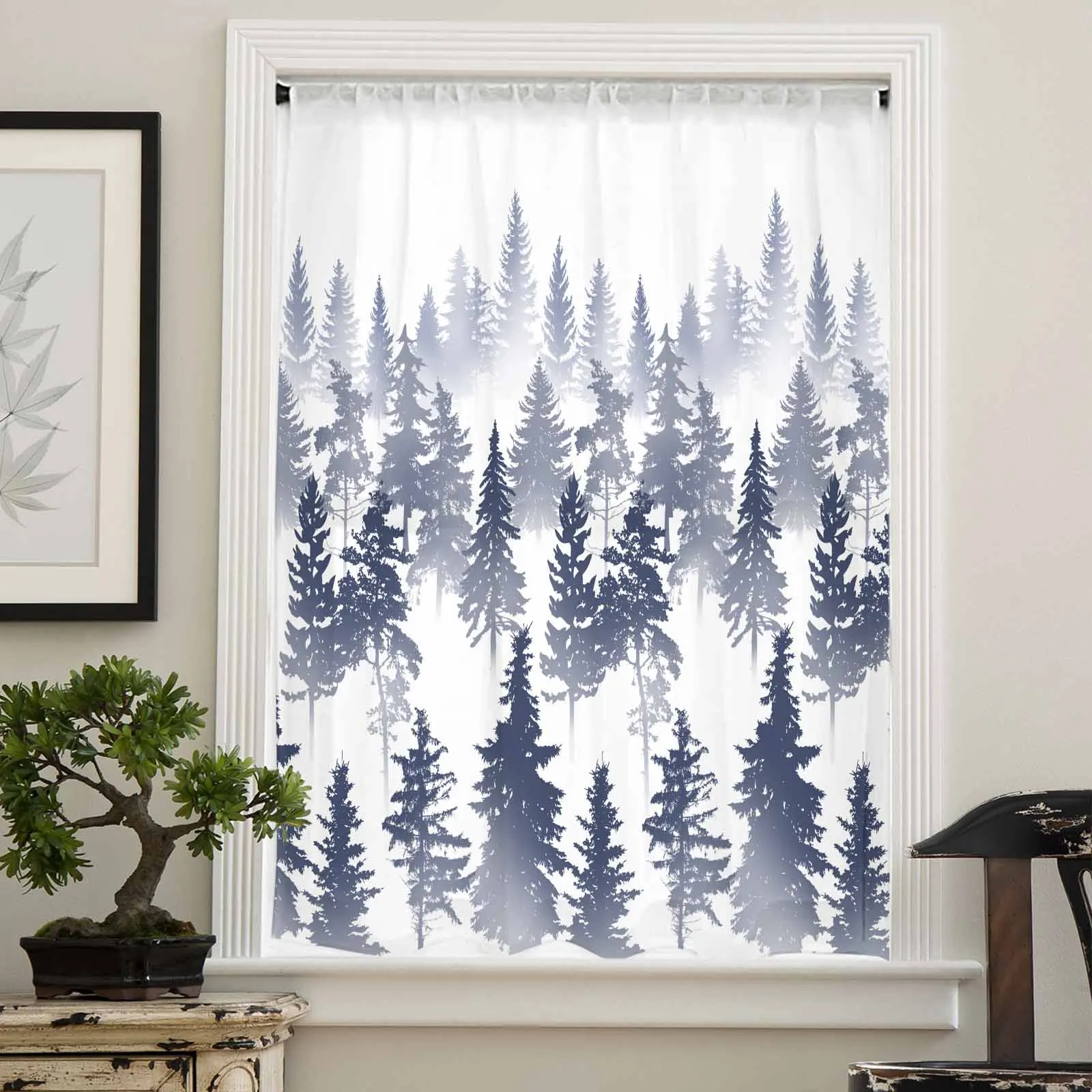 Trees Forests Silhouettes Abstract Sheer Curtains for Living Room Bedroom Window Treatment Kitchen Chiffon Curtain