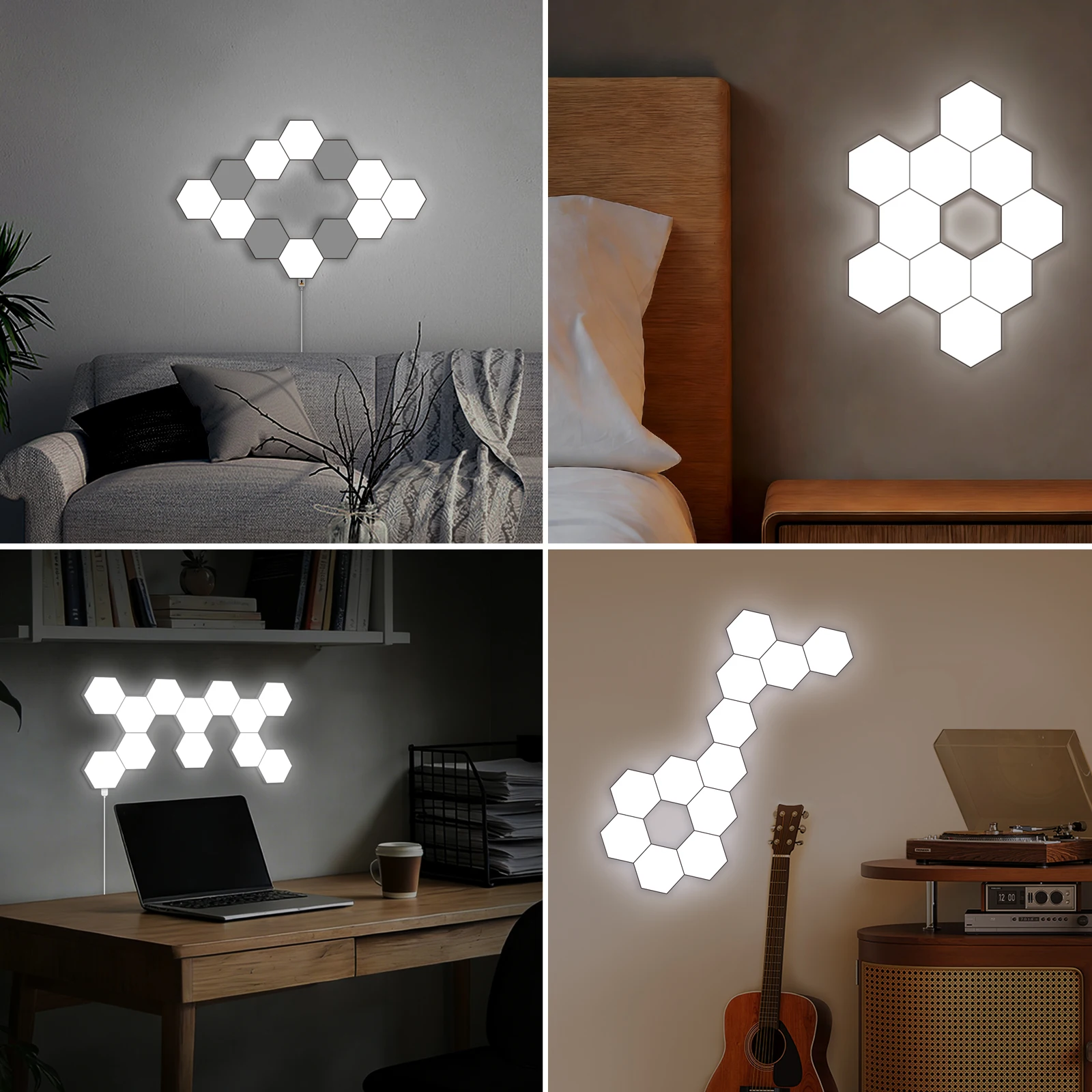 4/9/12 Pack Touch Hexagon LED Ambient Light Creative DIY Modular Panels Dimmable USB Powered for Game Room Bedroom Home Decor