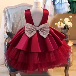 Baby Party Red Dresses for Girls Cute Newborn Infant 1st Birthday Baptism Vestidos Toddler Kids Wedding Backless Princess Dress