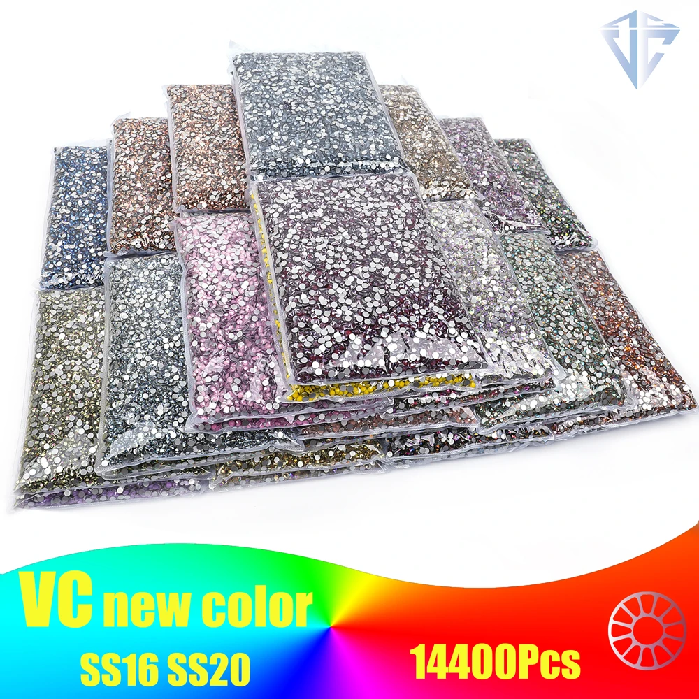 14400Pcs High Quality Glass SS16-SS20 стразы Non Hotfix Rhinestones Flatback Stones Glitter Crystal 19 Colors For Garment