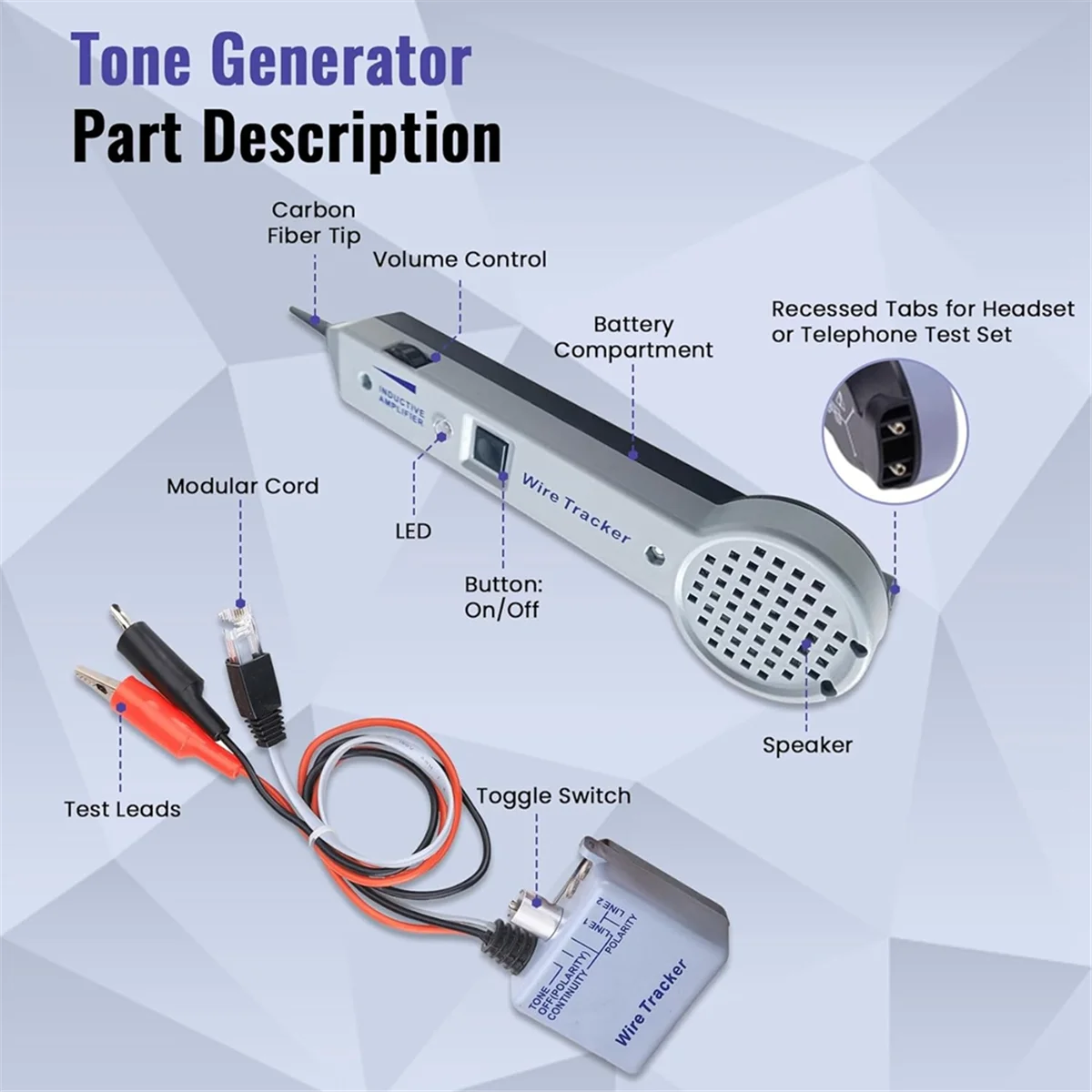 Kit generatore di toni, Tester per circuiti traccianti, Kit tono e sonda, Tester per cavi 200EP, per la fascicolazione dei cavi di rete
