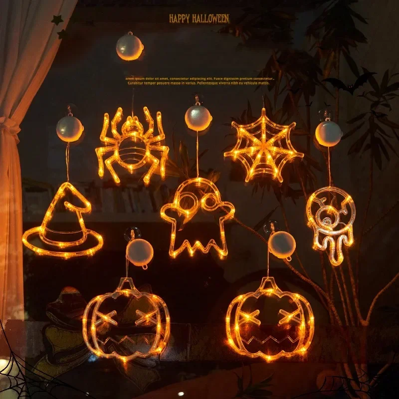 Halloween Decoratie Nieuwigheid Verlichting Led Outdoor Sucker Pompoen Spider Bat Ghost Eye Cap Lamp Tuindecoratie String Lights