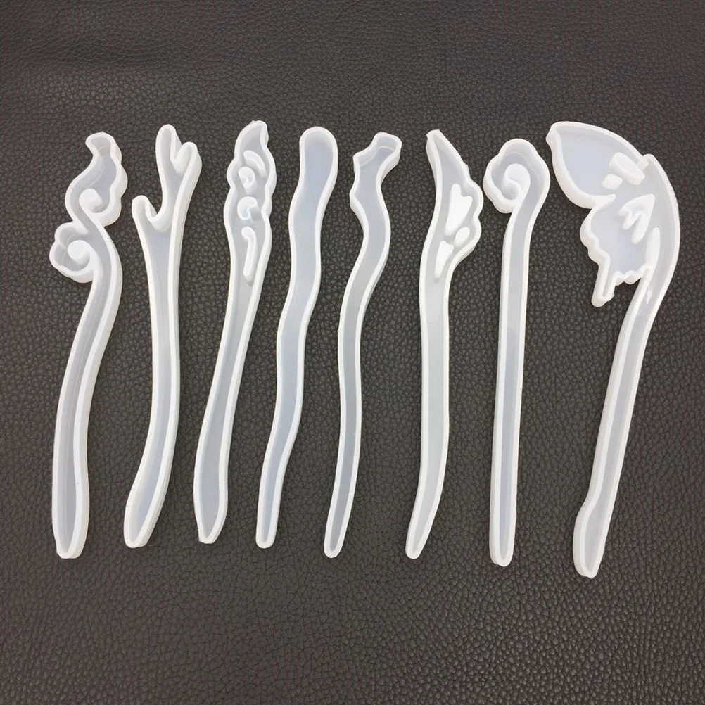 

8 Pcs Hairpin Mold Silicone Jewelry Making Tools Glue Molds Accessories White Semitransparent DIY Epoxy Resin Flexible Reusable