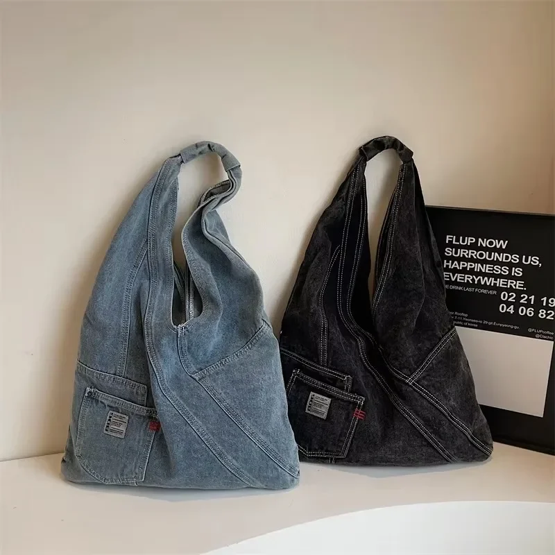 

High Quality Casual Solid Denim Large Capacity Shoulder Bags 2026 Hot Sale Simple Fashion Versatile Commute Tote Bags for Women