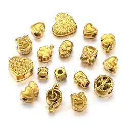 5pcs Stainless Steel Gold-plated Heart-shaped Large Hole Beads DIY Necklace Bracelet Jewelry Making Supplies Materials Wholesale