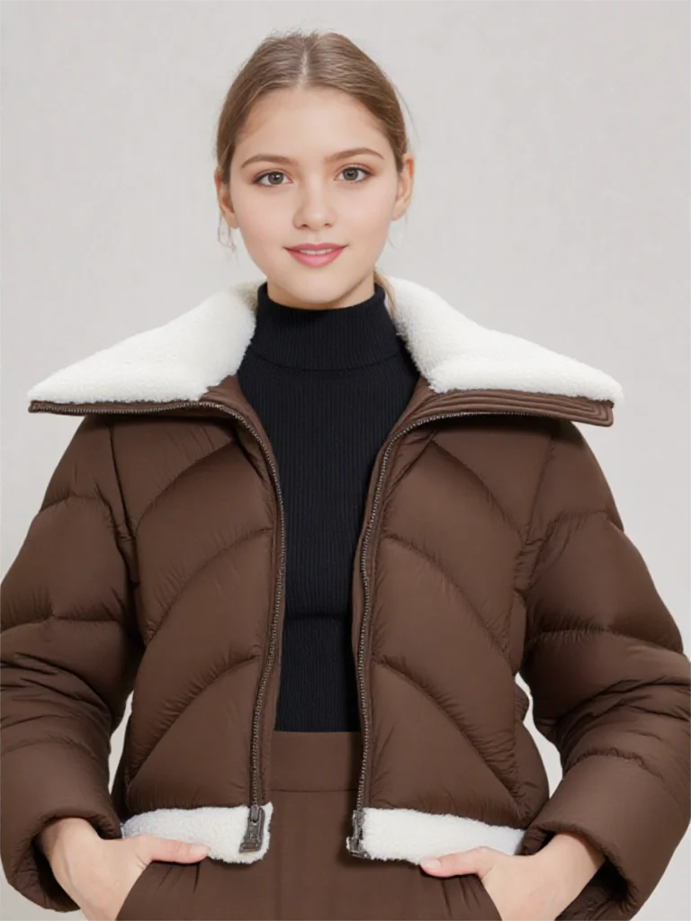 

Winter Solid Short Lapel Down Jacket Women 90% White Duck Down Parker Down Jackets Female Waterproof Zipper Warm Bread Outwears