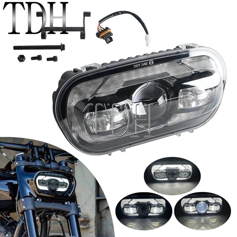 LED Dual Headlight Hi/Lo Beam DRL E-Mark E9 Headlamp Mount Bracket Motorcycle Accessories For Harley Dyna FXDF Fat Bob 2008-2017