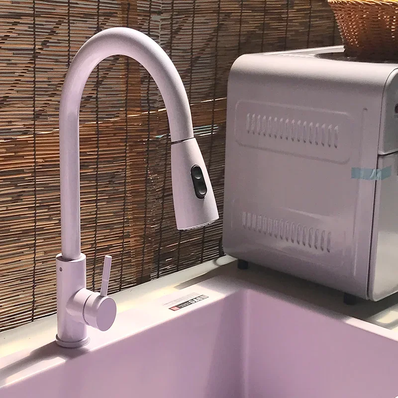 

Taro purple electrostatic refined copper pulling faucet with hot and cold sink faucet can be rotated and retractable multi-color