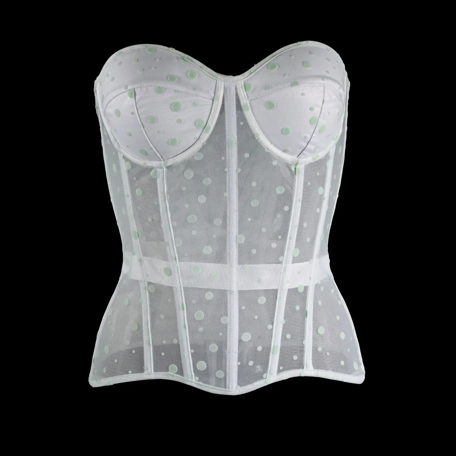 Women Sexy White Corsets Mesh Breathable Luxury Tube Tops Dot Print Hot Lingerie Lace-up Bustiers Summer Fashion Streetwear