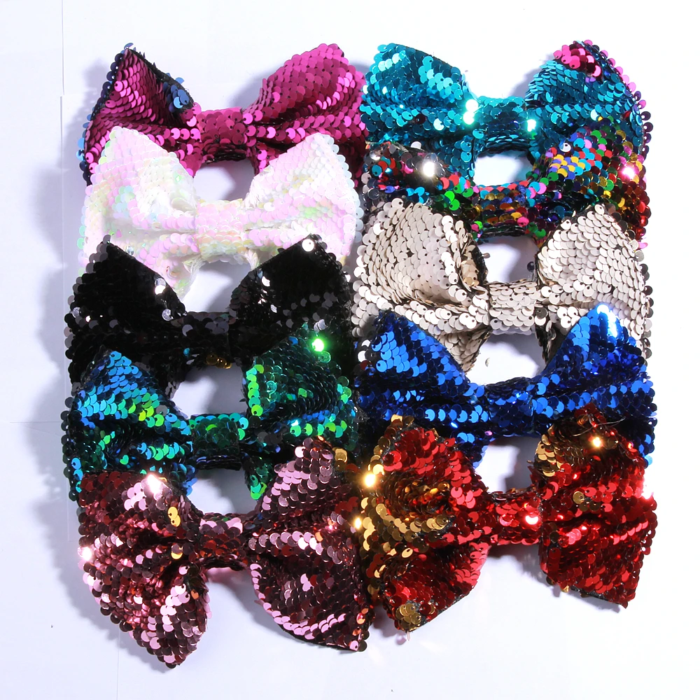 13cm Reversible Sequin Bow Boutique Shinny Bowknot Hairgrips Kids Girls Hair Barrettes Accessories